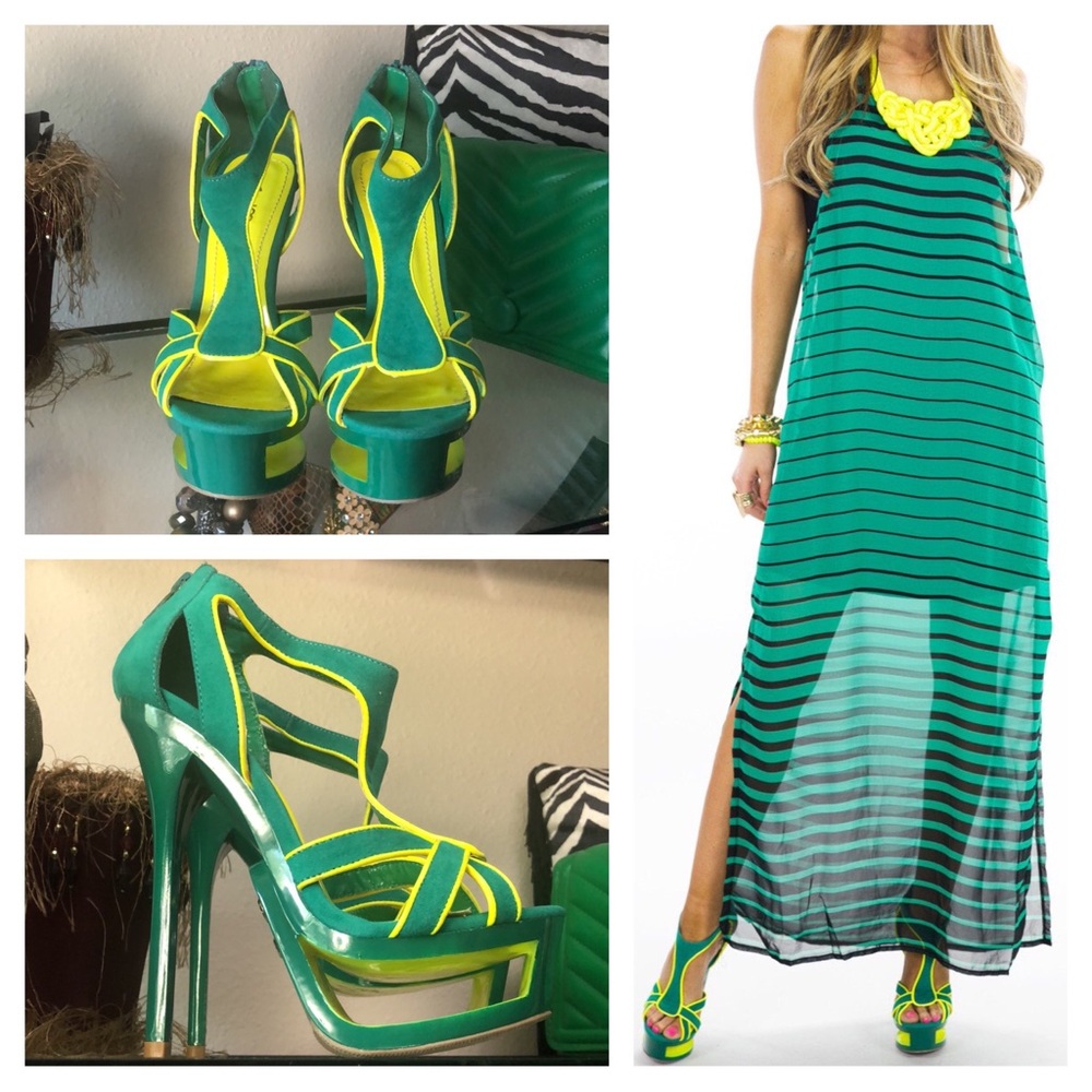 Tropical Y2K Jenna Cutout Platform Open Toe Vibrant Edgy Neon Lime & Green Heels